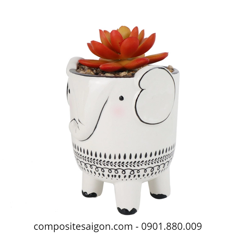 chau hoa composite gia re1 1 5620 - Chậu hoa composite hình chú voi giả gốm sứ cao cấp D600*H600mm